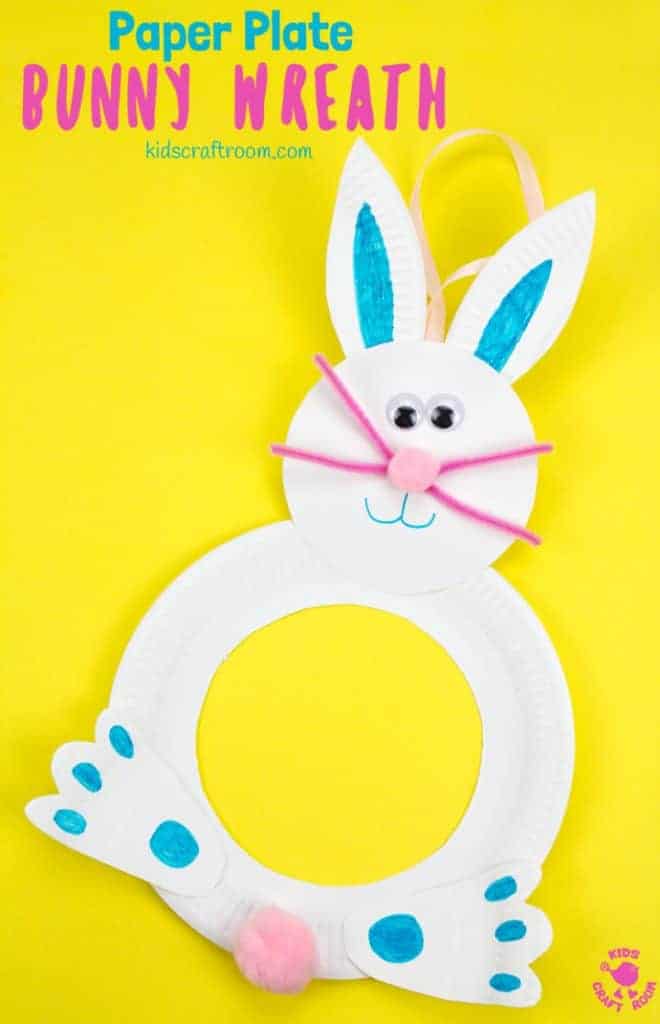 This Paper Plate Easter Bunny Wreath Craft is so cute! Such a fun Easter craft for kids and a lovely Easter Bunny craft to decorate your doors this Spring. What a fun and easy Spring craft for kids. #kidscraftroom #Easter #eastercrafts #kidscrafts #Easterbunny #springcrafts #easterwreaths #paperplatecrafts #eastercraftsforkids