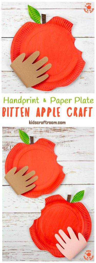 HANDPRINT AND PAPER PLATE BITTEN APPLE CRAFT - This easy apple craft for kids is so fun to make this apple season. Who could resist taking a bite out of a big red juicy apple like that? A fun Fall craft to celebrate harvest time. #apple #apples #applecrafts #paperplatecrafts #handprintcrafts #paperplates #handprints #kidscrafts #Fallcrafts #Autumncrafts #Harvest #harvestcrafts #craftsforkids #kidscraft #kidscraftroom