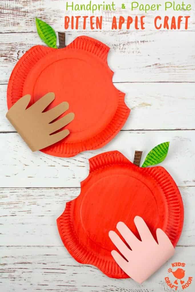 HANDPRINT AND PAPER PLATE BITTEN APPLE CRAFT - This easy apple craft for kids is so fun to make this apple season. Who could resist taking a bite out of a big red juicy apple like that? A fun Fall craft to celebrate harvest time. #apple #apples #applecrafts #paperplatecrafts #handprintcrafts #paperplates #handprints #kidscrafts #Fallcrafts #Autumncrafts #Harvest #harvestcrafts #craftsforkids #kidscraft #kidscraftroom