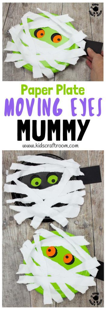 MOVING EYES PAPER PLATE MUMMY CRAFT Halloween crafts are great but interactive Halloween craft ideas are even better! Kids can move this mummy's eyes from side to side! Have you seen mummy craft ideas as spooky and fun as this? This simple paper plate craft is easy enough to make with toddlers and their creepy eyes will make them just as fun for big kids too. #Halloween #Halloweencrafts #mummycrafts #mummycraft #halloweenmummy #paperplatecrafts #kidscrafts #kidscraftroom