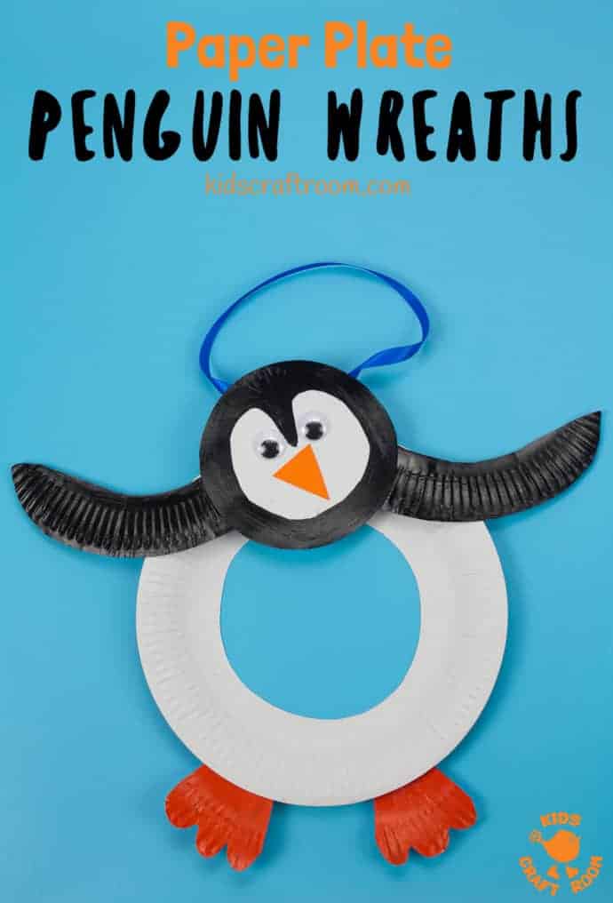 Grab a couple of paper plates to make this adorable Paper Plate Penguin Wreath. We love how you can place the wings and head in different positions to make each paper plate penguin craft unique and characterful! Such a fun Winter craft for kids. #kidscraftroom #paperplate #penguin #penguins #penguincrafts #paperplatecrafts #wintercrafts #kidscrafts #kidsactivities #wreath #preschoolers #toddlercrafts #preschoolcrafts