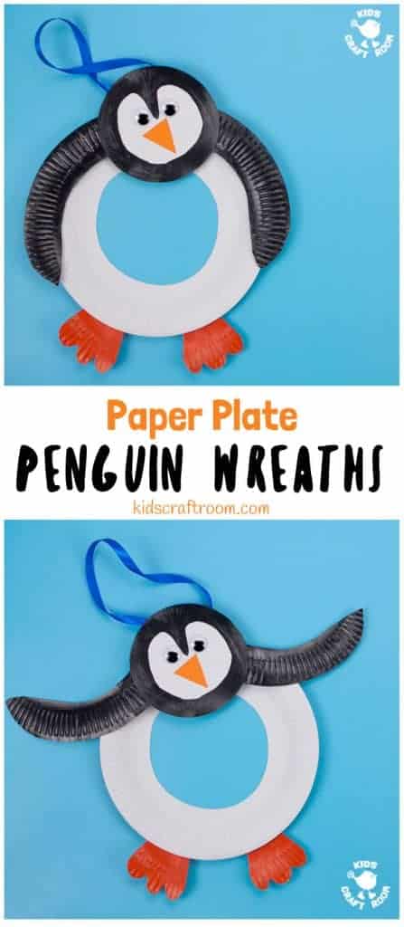 Grab a couple of paper plates to make this adorable Paper Plate Penguin Wreath. We love how you can place the wings and head in different positions to make each paper plate penguin craft unique and characterful! Such a fun Winter craft for kids. #kidscraftroom #paperplate #penguin #penguins #penguincrafts #paperplatecrafts #wintercrafts #kidscrafts #kidsactivities #wreath #preschoolers #toddlercrafts #preschoolcrafts