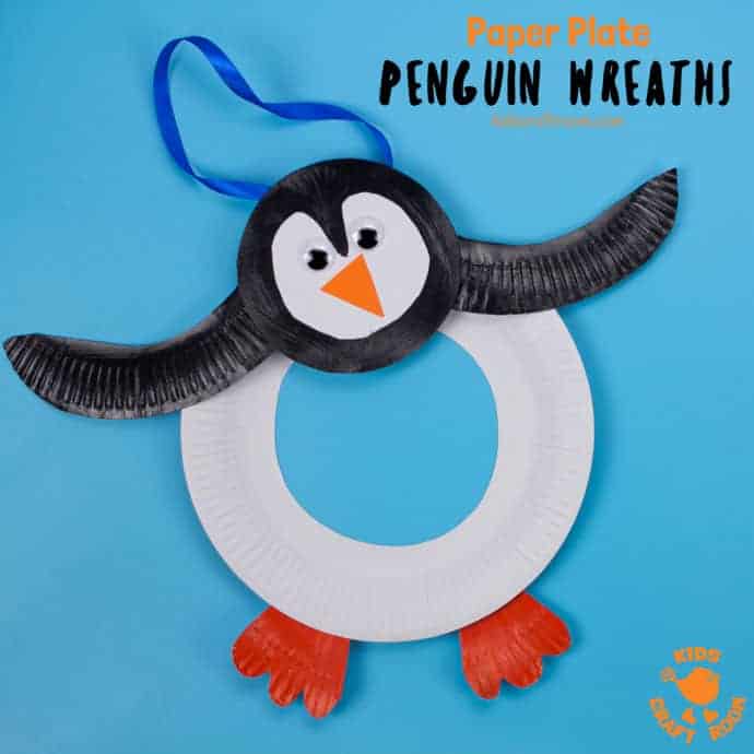 Grab a couple of paper plates to make this adorable Paper Plate Penguin Wreath. We love how you can place the wings and head in different positions to make each paper plate penguin craft unique and characterful! Such a fun Winter craft for kids. #kidscraftroom #paperplate #penguin #penguins #penguincrafts #paperplatecrafts #wintercrafts #kidscrafts #kidsactivities #wreath #preschoolers #toddlercrafts #preschoolcrafts