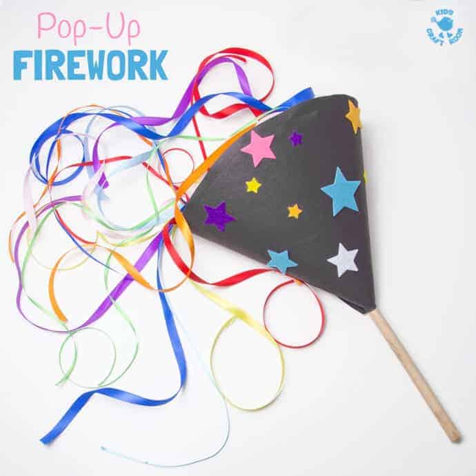 POP-UP FIREWORK CRAFT - DIY homemade fireworks are fun and safe for kids to enjoy the thrill of a firework display again and again! A fabulous New Year's Eve Craft, 4th of July craft or for Bonfire Night or birthday celebrations. Kids will love making and playing with their own pretend fireworks. #FireworkCraft #BonfireNight #NewYearsEve