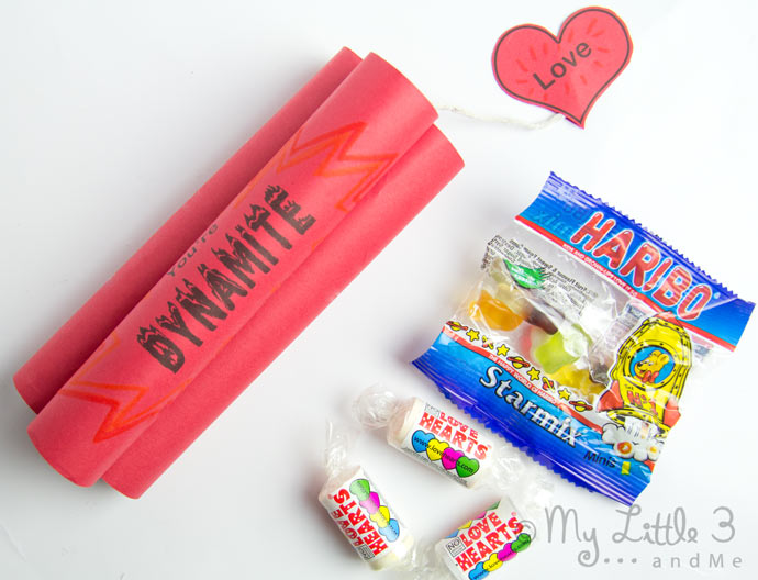 "You're DYNAMITE!" Valentine Gifts - Free Printable Sweet Holder from My Little 3 and Me