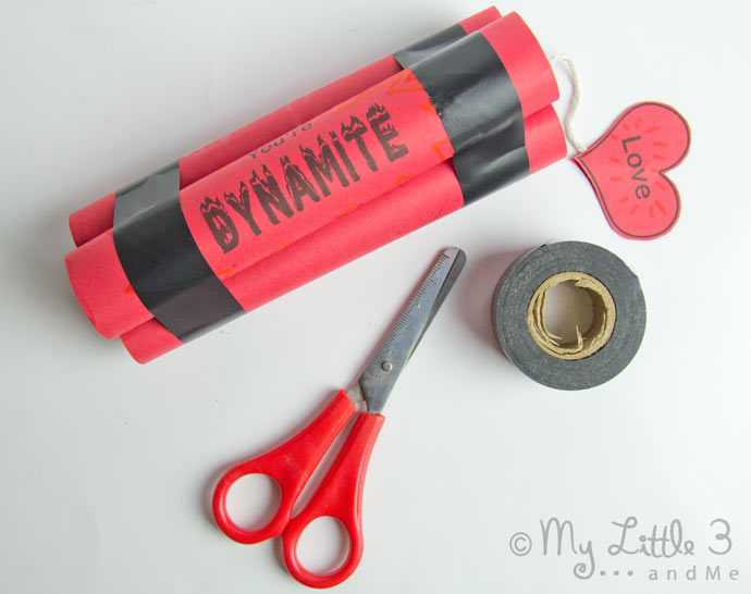 "You're DYNAMITE!" Valentine Gifts - Free Printable Sweet Holder from My Little 3 and Me