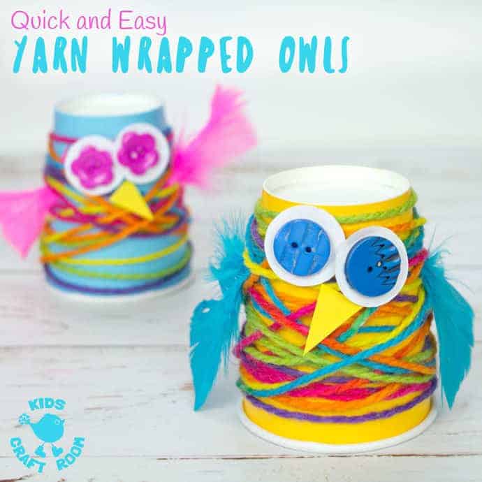 PAPER CUP YARN WRAPPED OWL CRAFT - Want an easy preschool owl craft? These Paper Cup Owls are a hoot! Cute, colourful, fun and great for fine motor skills. Owl crafts are such a fun fall craft idea for kids. #owls, #owl #owlcrafts #owlcraft #kidscraft #kidscrafts #fall #fallcrafts #fallcraft #autumn #autumncrafts #autumncraft #papercups #papercupcrafts #yarn #yarnwrapped #yarncrafts #kidscraftroom