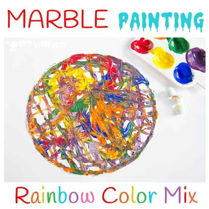 Have fun creating dynamic art with colorful marble painting. Kids will love experimenting with painting and color mixing in a new and physical way.