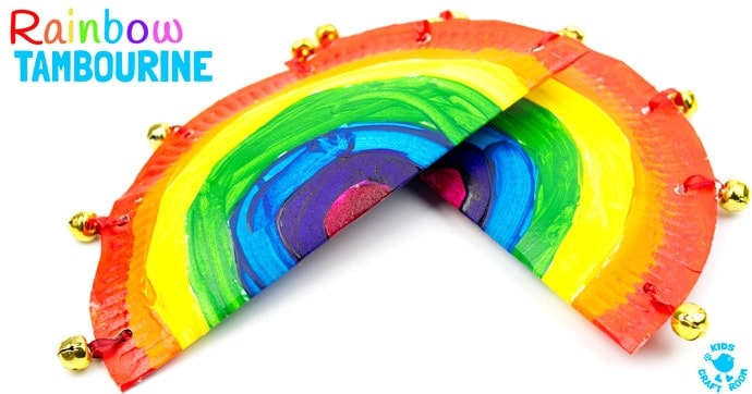 RAINBOW PAPER PLATE TAMBOURINE CRAFT - A fab homemade musical instrument to inspire creativity and fun. Kids will love to sing and dance with colourful rainbow paper plate tambourines.