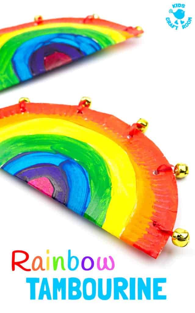 RAINBOW PAPER PLATE TAMBOURINE CRAFT - A fab homemade musical instrument to inspire creativity and fun. Kids will love to sing and dance with colourful rainbow paper plate tambourines.
