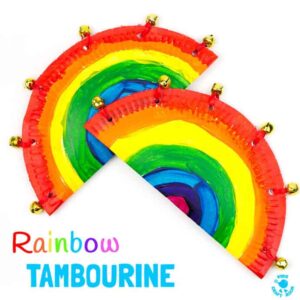 RAINBOW PAPER PLATE TAMBOURINE CRAFT - A fab homemade musical instrument to inspire creativity and fun. Kids will love to sing and dance with colourful rainbow paper plate tambourines.