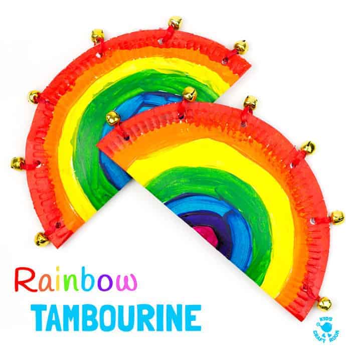 RAINBOW PAPER PLATE TAMBOURINE CRAFT - A fab homemade musical instrument to inspire creativity and fun. Kids will love to sing and dance with colourful rainbow paper plate tambourines.