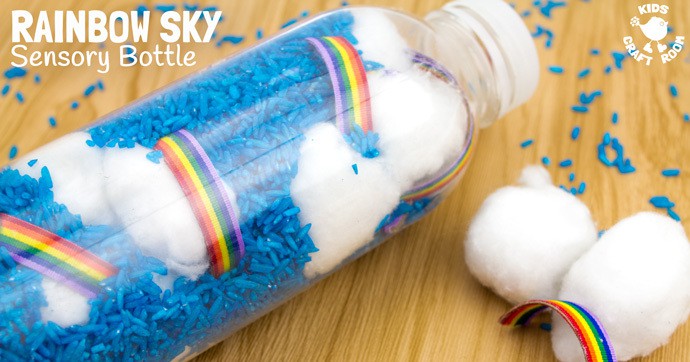 RAINBOW SKY SENSORY BOTTLES are a fun discovery bottle sensory play idea. They bring the beauty and magic of weather indoors to be enjoyed close up again and again. A super Spring and Summer sensory activity for babies, toddlers and preschoolers.