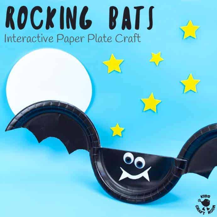 This Rocking Paper Plate Bat Craft is a great way for kids to get creative and play! Tap the bat's wings and see it rock and wobble from side to side as if it was flapping and flying through the night sky! Such a fun interactive Halloween craft. #halloween #halloweencrafts #halloweenactivities #halloweenkids #kidscrafts #bat #bats #batcrafts #paperplates #paperplatecrafts