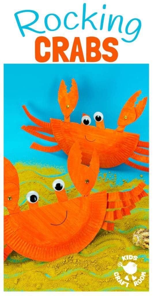 This interactive Rocking Paper Plate Crab Craft is a fun kids Summer craft. Children will love rocking and nipping with these adorable homemade crabs and their cheeky moveable pincers.