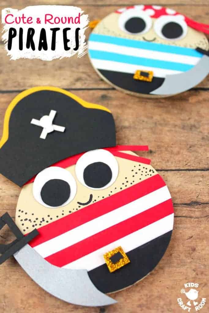 CUTE ROUND PIRATE CRAFT - Shiver me timbers this pirate craft idea is easy to make and looks fantastic. Make a pirate captain or members of the crew. Each is adorable with their nautical stripes and shiny cutlasses! A fantastic Summer kids craft and perfect for International Talk Like a Pirate Day too! #pirate #pirates #talklikeapirate #kidscrafts #piratecrafts #Summercrafts #oceancrafts #kidsactivities #kidscraftroom