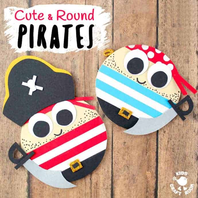 CUTE ROUND PIRATE CRAFT - Shiver me timbers this pirate craft idea is easy to make and looks fantastic. Make a pirate captain or members of the crew. Each is adorable with their nautical stripes and shiny cutlasses! A fantastic Summer kids craft and perfect for International Talk Like a Pirate Day too! #pirate #pirates #talklikeapirate #kidscrafts #piratecrafts #Summercrafts #oceancrafts #kidsactivities #kidscraftroom