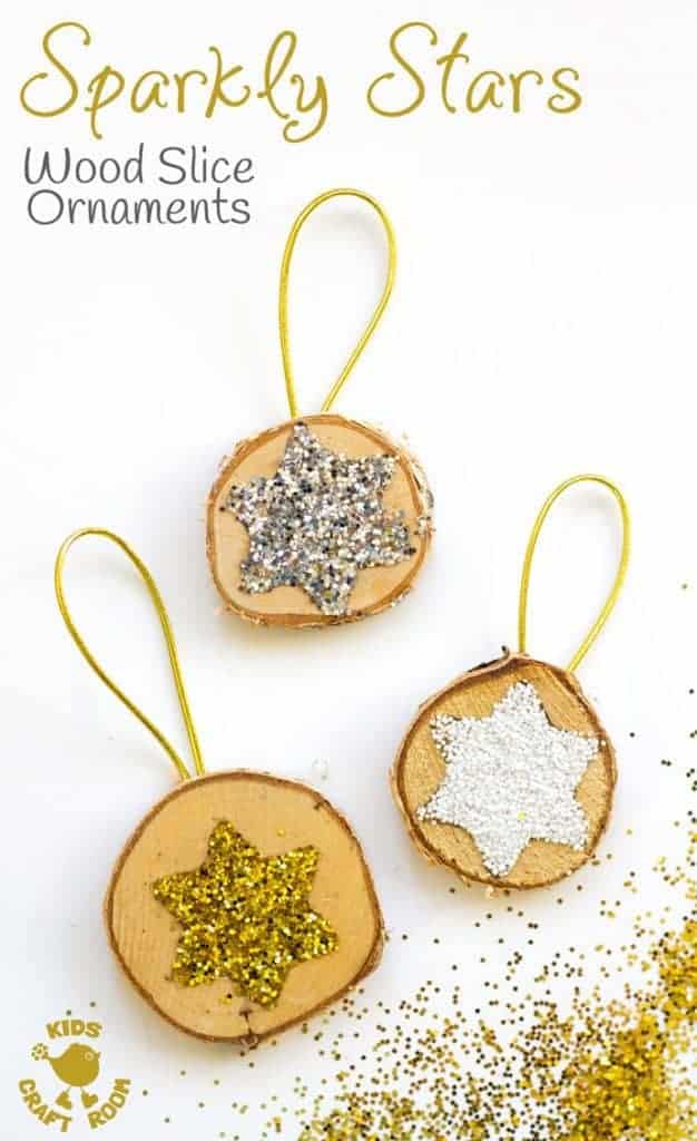 SPARKLY STAR WOOD SLICE ORNAMENTS are a quick and easy Christmas craft. These DIY Wooden Christmas Ornaments are a gorgeous combination of natural and bling!