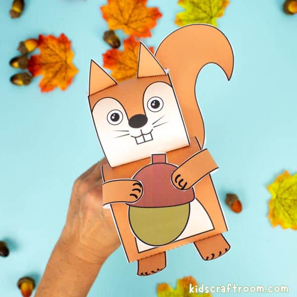 Easy Squirrel Puppet Craft For Kids (Printable Template)
