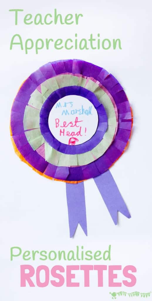 Personalised Rosettes make great Teacher Appreciation Gifts. A quick and simple paper craft gift to say thank you to teachers.