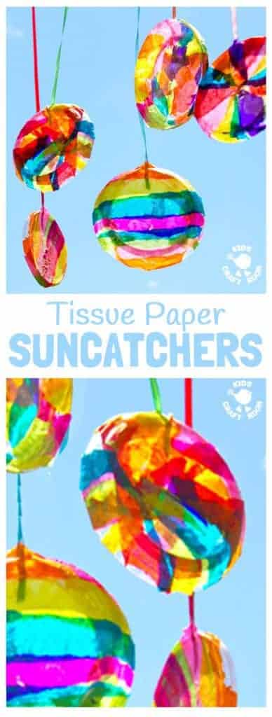 TISSUE PAPER SUNCATCHER CRAFT. These DIY suncatchers are a gorgeous Summer craft for kids. They look so bright and colourful and are super easy to make for all ages.