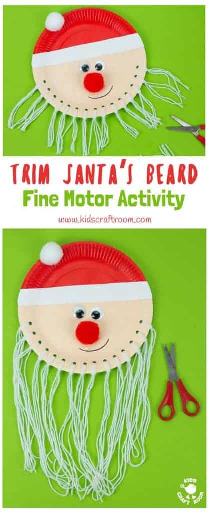 Are you looking for an educational Santa craft idea to enjoy with your toddlers and preschoolers this Christmas? This Trim The Beard Paper Plate Santa Craft is adorably cute and gives kids lots of opportunity to develop their fine motor cutting skills and have fun! #santa #santacrafts #paperplatecrafts #christmas #christmascrafts #christmascraftskids #fatherchristmas #fatherchristmascrafts #kidscrafts #finemotorskills #kidscraftroom