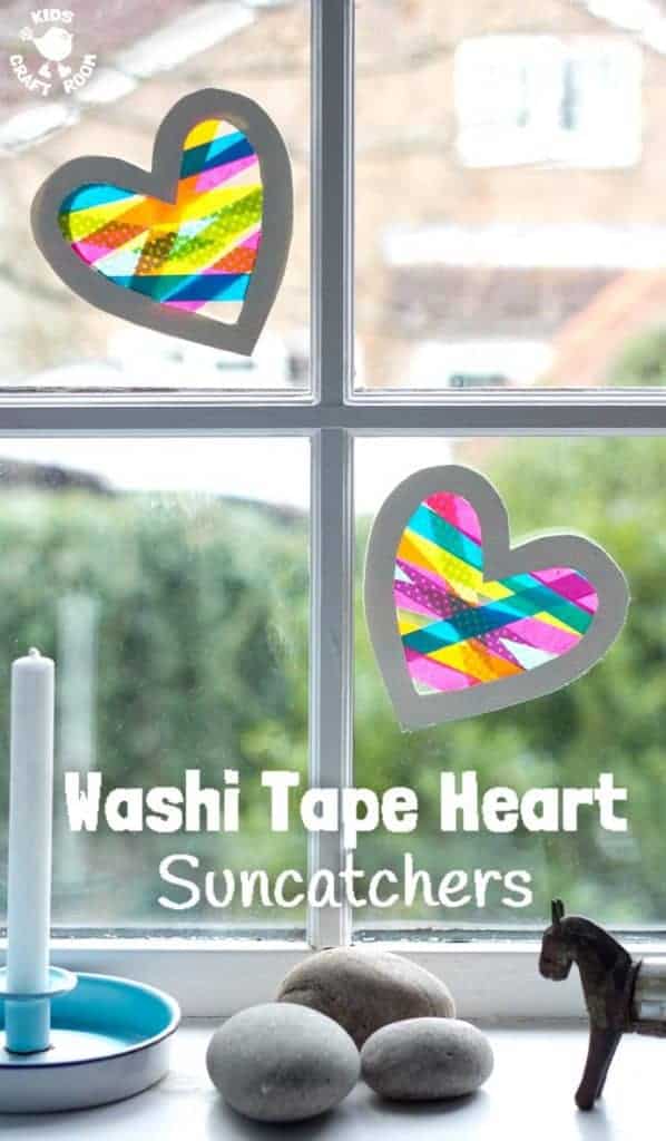 A heart craft with a WOW factor! This Washi Tape Heart Suncatcher craft is simple to make and looks amazing. A great Mother's Day or Valentine's Day craft for kids. #valentine #valentinesday #valentinescraft #valentinecraft #valentinescrafts #valentinecrafts #valentinesdayforkids #heart #love #heartcrafts #washitape #washitapecrafts #kidscrafts #kidscraftideas #craftsforkids #kidscraftroom #suncatchers #suncatchercrafts #windowcling #valentinesdaycraft #mothersday #mothersdaycraft