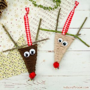Rustic Yarn Wrapped Reindeer Craft For Kids