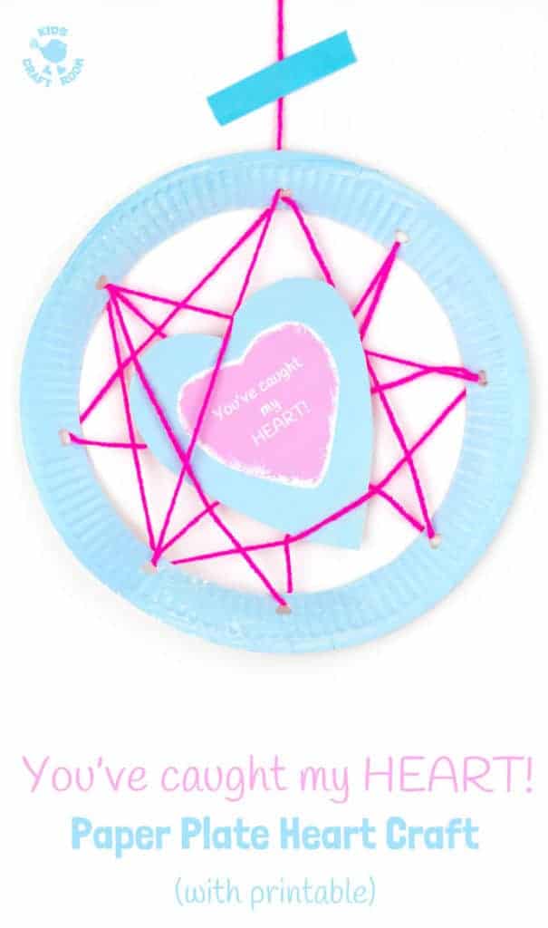 PAPER PLATE HEART CRAFT - You've Caught My Heart is adorably cute! A perfect Valentine's Day craft or Mother's Day craft for kids and a great gift for family, friends and teachers. (free printable) #kidscraftroom #paperplates #paperplatecrafts #kidscrafts #craftsforkids #kidsactivities #hearts #heartcrafts #mothersday #mothersdaycrafts #valentinesday #valentinecrafts #mothersdaygifts #printable