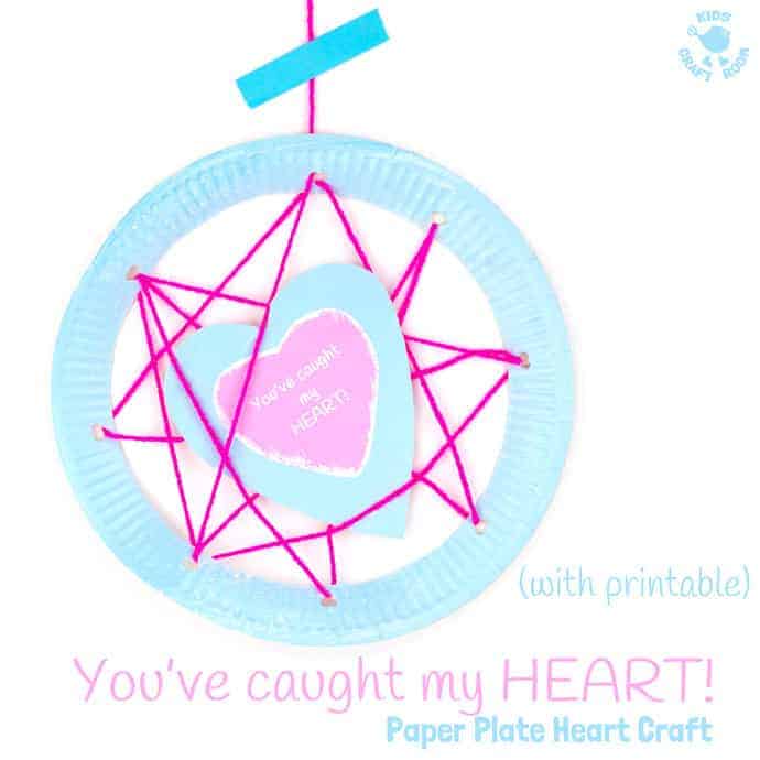 PAPER PLATE HEART CRAFT "YOU'VE CAUGHT MY HEART" (with printable) is adorably cute! A perfect Valentine's Day craft or Mother's Day craft for kids and a great gift for family, friends and teachers. #paperplatecrafts #paperplates #paperplatecraft #valentinesdaycrafts #valentinescrafts #valentinecrafts #heartcrafts #kidscrafts #kidscrafts101 #kidscraftideas #mothersdaycrafts #valentinegift #mothersdaygift #paperplatecrafts #paperplates #paperplatecraft #valentinesdaycrafts