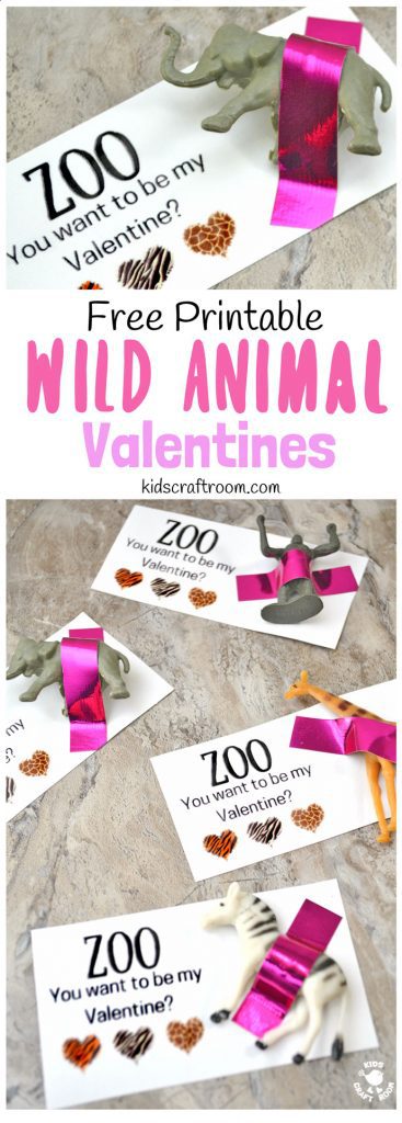 Zoo You Want to be My Valentine? Who could resist these Valentine favors? Printable Wild Animal Valentine Cards are so easy and sweet. Print the free cards and attach a mini animal for a Valentine gift everyone will love. A great Valentine idea for friends and loved ones big and small! #valentine #valentinesday #valentinesdaycrafts #valentinecraft #valentinescrafts #valentinecrafts #valentinesdayforkids #heartcrafts #valentinecards #freeprintables #printablecrafts #kidscrafts